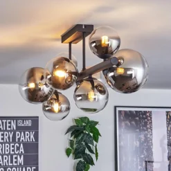 hofstein Chehalis Plafonnier, Boule lumineuse Chrome, Clair, Fumé, 8 lumières