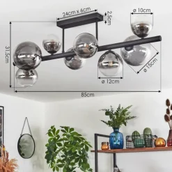 hofstein Chehalis Plafonnier, Boule lumineuse Clair, Fumé, 8 lumières