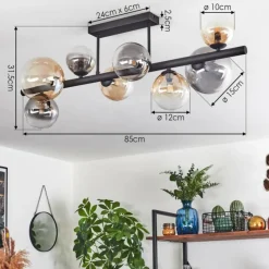 hofstein Chehalis Plafonnier, Boule lumineuse Ambre, Clair, Fumé, 8 lumières