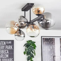 hofstein Chehalis Plafonnier, Boule lumineuse Ambre, Clair, Fumé, 8 lumières