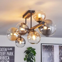 hofstein Chehalis Plafonnier, Boule lumineuse Ambre, Clair, Fumé, 8 lumières