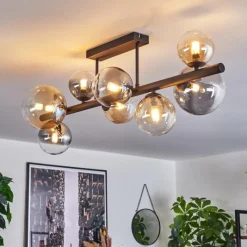 hofstein Chehalis Plafonnier, Boule lumineuse Ambre, Clair, Fumé, 8 lumières