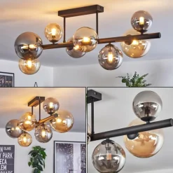 hofstein Chehalis Plafonnier, Boule lumineuse Ambre, Fumé, 8 lumières