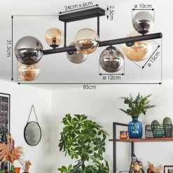 hofstein Chehalis Plafonnier, Boule lumineuse Ambre, Fumé, 8 lumières