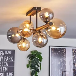 hofstein Chehalis Plafonnier, Boule lumineuse Ambre, Fumé, 8 lumières