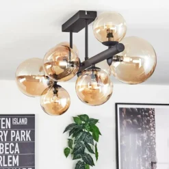 hofstein Chehalis Plafonnier, Boule lumineuse Ambre, 8 lumières