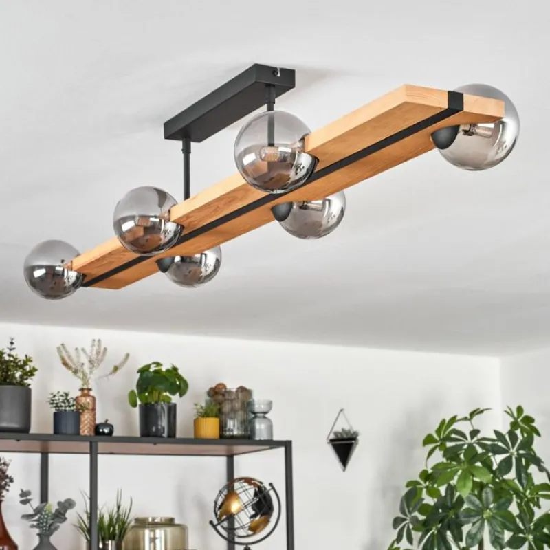 Luminaires Scandinaves-hofstein Chehalis Plafonnier, Boule lumineuse Écru, Noir, 6 lumières