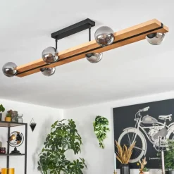 Luminaires Scandinaves-hofstein Chehalis Plafonnier, Boule lumineuse Écru, Noir, 6 lumières