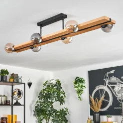 Luminaires Scandinaves-hofstein Chehalis Plafonnier, Boule lumineuse Écru, Noir, 6 lumières