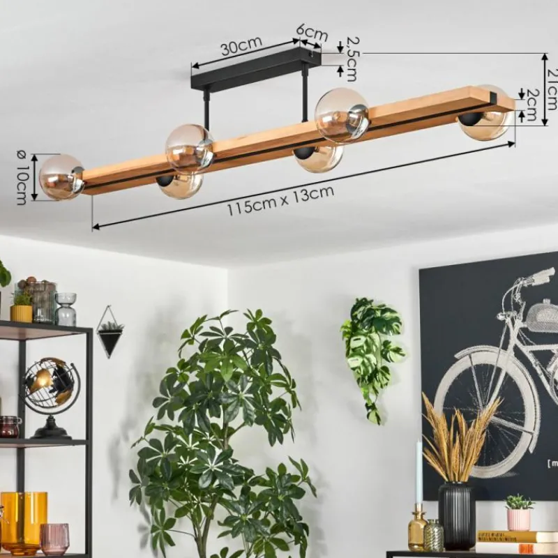 Luminaires Scandinaves-hofstein Chehalis Plafonnier, Boule lumineuse Écru, Noir, 6 lumières