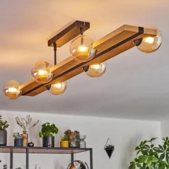 Luminaires Scandinaves-hofstein Chehalis Plafonnier, Boule lumineuse Écru, Noir, 6 lumières