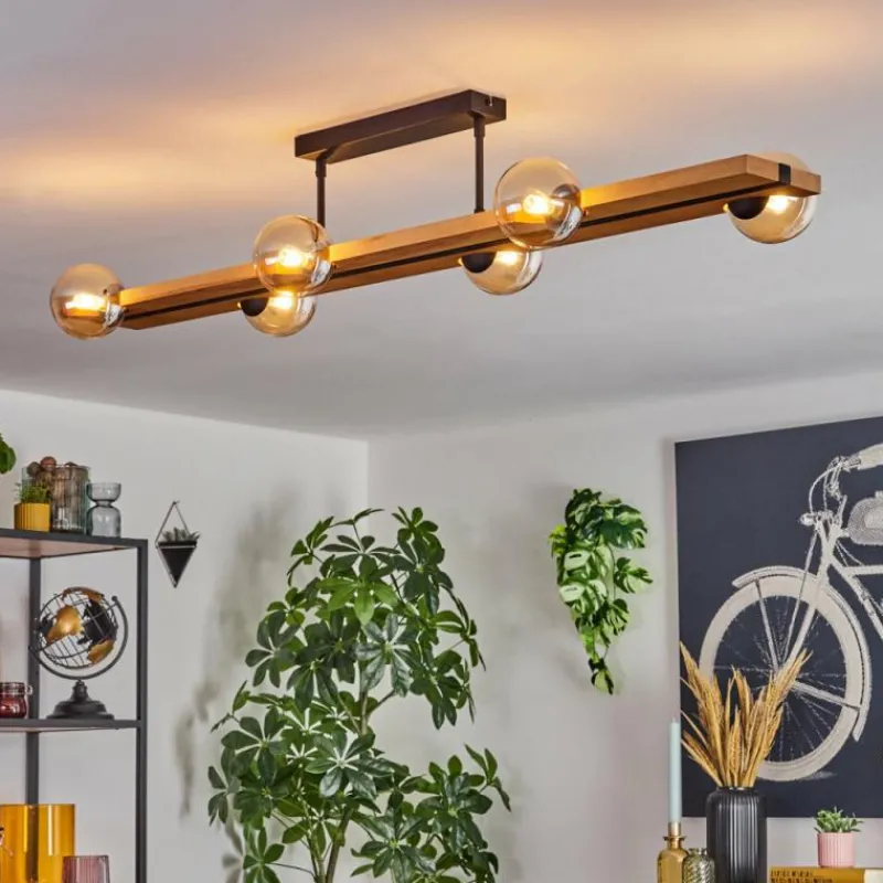 Luminaires Scandinaves-hofstein Chehalis Plafonnier, Boule lumineuse Écru, Noir, 6 lumières