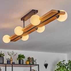 Luminaires Scandinaves-hofstein Chehalis Plafonnier, Boule lumineuse Écru, Noir, 6 lumières