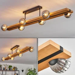 Luminaires Scandinaves-hofstein Chehalis Plafonnier, Boule lumineuse Écru, Noir, 6 lumières