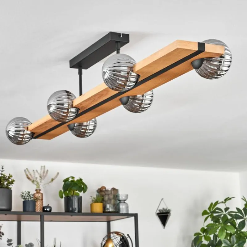 Luminaires Scandinaves-hofstein Chehalis Plafonnier, Boule lumineuse Écru, Noir, 6 lumières