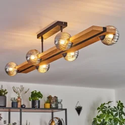 Luminaires Scandinaves-hofstein Chehalis Plafonnier, Boule lumineuse Écru, Noir, 6 lumières