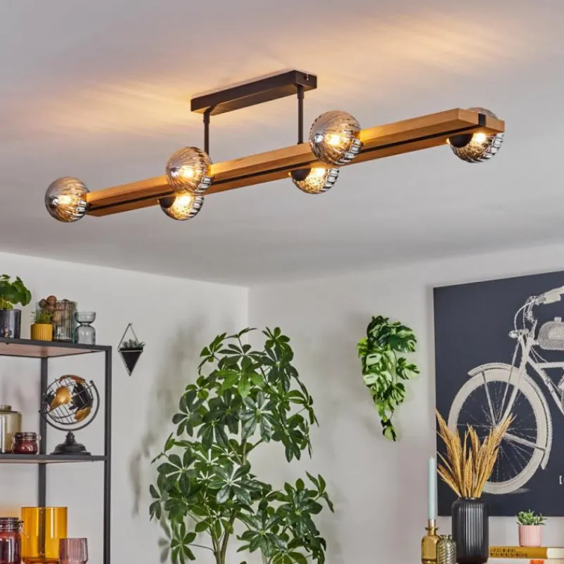 Luminaires Scandinaves-hofstein Chehalis Plafonnier, Boule lumineuse Écru, Noir, 6 lumières