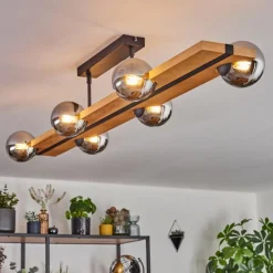 Luminaires Scandinaves-hofstein Chehalis Plafonnier, Boule lumineuse Écru, Noir, 6 lumières