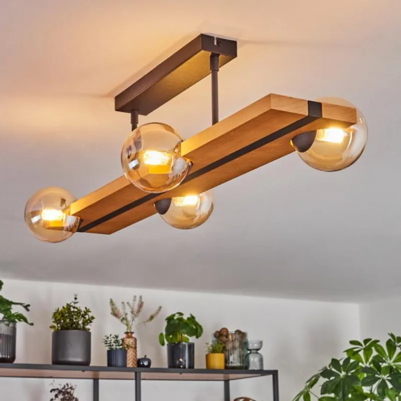 Luminaires Scandinaves-hofstein Chehalis Plafonnier, Boule lumineuse Écru, Noir, 4 lumières