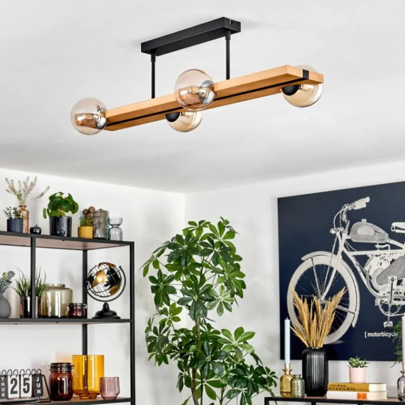 Luminaires Scandinaves-hofstein Chehalis Plafonnier, Boule lumineuse Écru, Noir, 4 lumières