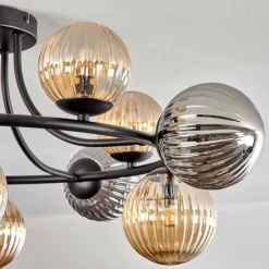 hofstein Chehalis Plafonnier, Boule lumineuse Ambre, Fumé, 12 lumières