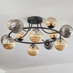 hofstein Chehalis Plafonnier, Boule lumineuse Ambre, Fumé, 12 lumières