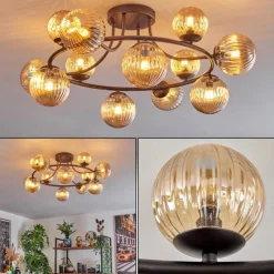 hofstein Chehalis Plafonnier, Boule lumineuse Ambre, 12 lumières