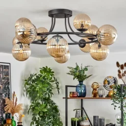 hofstein Chehalis Plafonnier, Boule lumineuse Ambre, 12 lumières