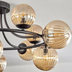 hofstein Chehalis Plafonnier, Boule lumineuse Ambre, 12 lumières