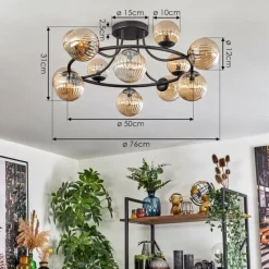 hofstein Chehalis Plafonnier, Boule lumineuse Ambre, 12 lumières