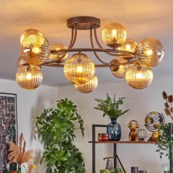 hofstein Chehalis Plafonnier, Boule lumineuse Ambre, 12 lumières