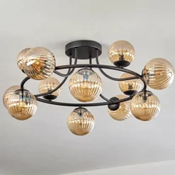 hofstein Chehalis Plafonnier, Boule lumineuse Ambre, 12 lumières
