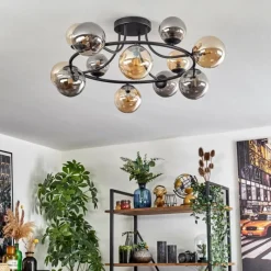 hofstein Chehalis Plafonnier, Boule lumineuse 76 cm Ambre, Fumé, 12 lumières