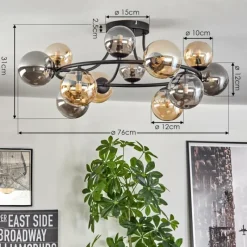 hofstein Chehalis Plafonnier, Boule lumineuse 76 cm Ambre, Fumé, 12 lumières