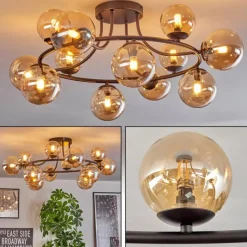 hofstein Chehalis Plafonnier, Boule lumineuse 76 cm Ambre, 12 lumières