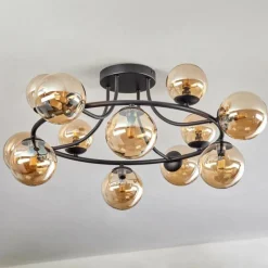 hofstein Chehalis Plafonnier, Boule lumineuse 76 cm Ambre, 12 lumières