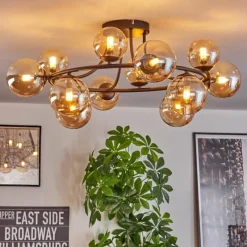 hofstein Chehalis Plafonnier, Boule lumineuse 76 cm Ambre, 12 lumières