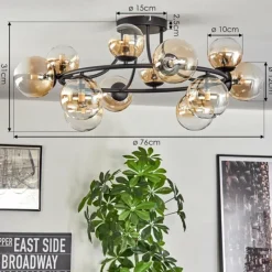 hofstein Chehalis Plafonnier, Boule lumineuse 76 cm Ambre, Clair, 12 lumières