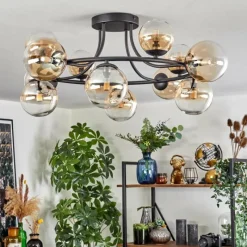 hofstein Chehalis Plafonnier, Boule lumineuse 76 cm Ambre, Clair, 12 lumières