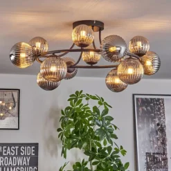 hofstein Chehalis Plafonnier, Boule lumineuse 76 cm Fumé, 12 lumières