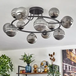 hofstein Chehalis Plafonnier, Boule lumineuse 76 cm Fumé, 12 lumières