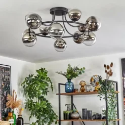 hofstein Chehalis Plafonnier, Boule lumineuse 76 cm Chrome, Clair, Fumé, 12 lumières