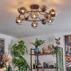 hofstein Chehalis Plafonnier, Boule lumineuse 76 cm Chrome, Clair, Fumé, 12 lumières