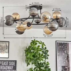 hofstein Chehalis Plafonnier, Boule lumineuse 76 cm Ambre, Fumé, 12 lumières