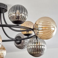 hofstein Chehalis Plafonnier, Boule lumineuse 76 cm Ambre, Fumé, 12 lumières