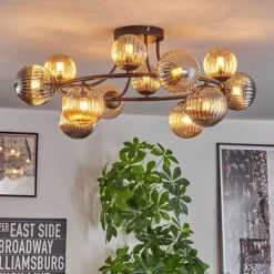 hofstein Chehalis Plafonnier, Boule lumineuse 76 cm Ambre, Fumé, 12 lumières