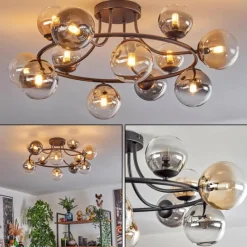 hofstein Chehalis Plafonnier, Boule lumineuse 76 cm Ambre, Clair, Fumé, 12 lumières