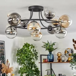 hofstein Chehalis Plafonnier, Boule lumineuse 76 cm Ambre, Clair, Fumé, 12 lumières