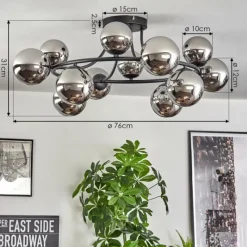 hofstein Chehalis Plafonnier, Boule lumineuse 76 cm Chrome, Fumé, 12 lumières