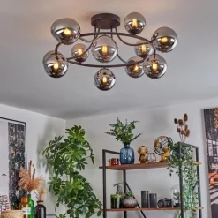 hofstein Chehalis Plafonnier, Boule lumineuse 76 cm Chrome, Fumé, 12 lumières